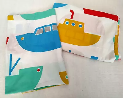 Vintage Marimekko Tug Tug Boats Ship Twin Flat Sheet & Pillowcase 1983 Dan River • $39.97