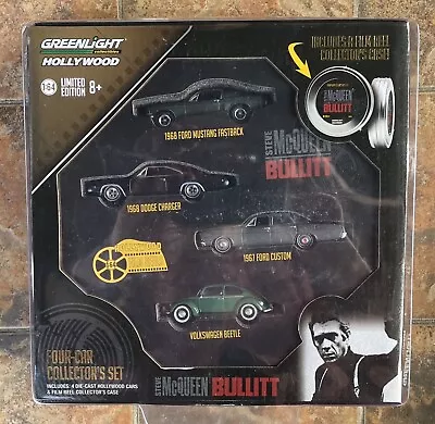 Steve McQueen - Bullitt - GREENLIGHT - 1:64 4-Car Set W/ Film Reel Case • $45.95