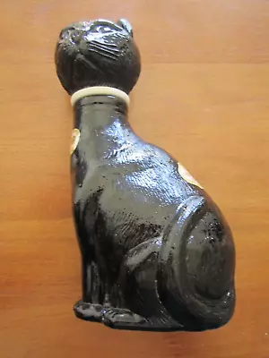 VINTAGE 1970's DECORATIVE GLASS BLACK CAT WINE BOTTLE (EMPTY) • $24