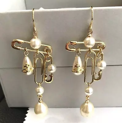 Vivienne Westwood Orb Pearl Pin Gold Earrings Jewelry Outlet Authentic • $97.90