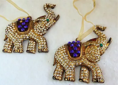 Vintage Metal Rhinestone Elephant Christmas Ornament Set Of 2 Decorations 3  • $14.95