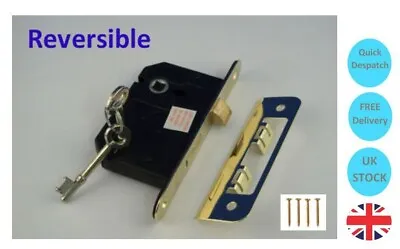 Internal Door Lock 3 Lever Mortice Security Sashlock 64mm/2 1/2  E Brass +2 Keys • £6.85