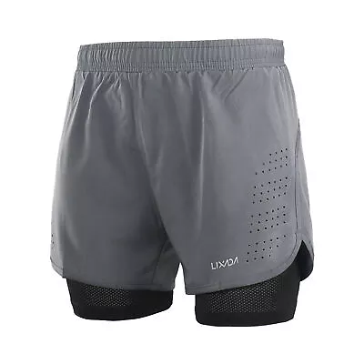 Men's 2-in-1 Running Shorts Quick Drying Breathable Active Training V4Y1 • $17.35