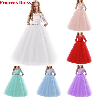 $37.99 • Buy Girls Lace Bowknot Princess Wedding Flower Girl Performance Formal Tutu Dress