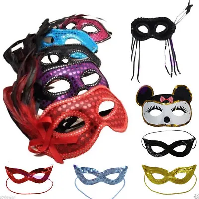 FANCY DRESS PARTY SEQUIN MASK FACE EYE FEATHER Hen Nigt Stag Do SUPER HERO MASKS • £2.45