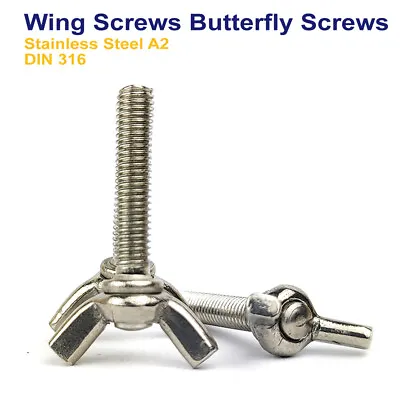 M8 - 8mm BUTTERFLY WING BOLTS NUTS THUMB SCREWS STAINLESS STEEL A2 - DIN 316 • £8.29
