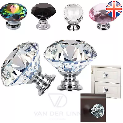 VDL 20~30mm Crystal Door Knob Diamond Round Cabinet Furniture Cupboard Drawer • £5.38