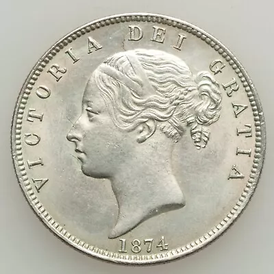 Great Britain England Victoria  1874  Half-crown Almost Uncirculated Silver Coin • $395