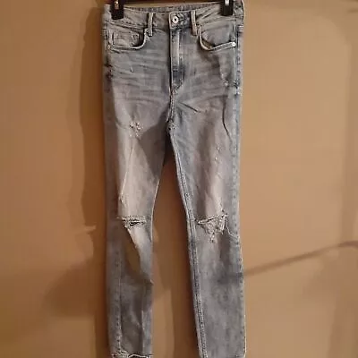 & Denim H&M Denim Jeans Skinny Hi Waisted Size 24 Distressed • $15.96