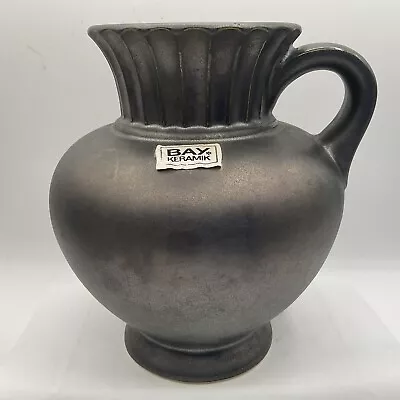 Vintage MCM Bay Keramik Germany Black Over Green Pottery Vase Jug Orig Label • $48.25