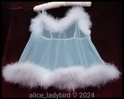 FLUFFY Vintage SHEER Nylon CHIFFON Sweep BABYDOLL Gown MARABOU Feather ~S/M/L  • $149
