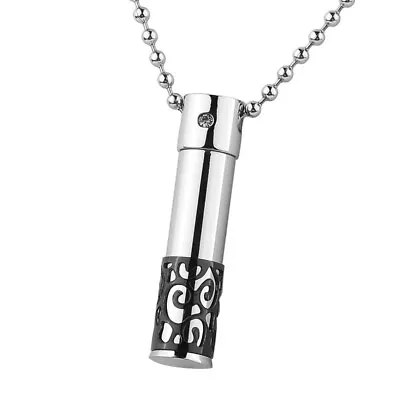 Men Stainless Steel Memorial Urn Pendant Necklace Cremation Jewelry For Ashes • £4.49