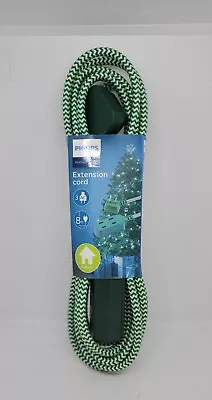 New Philips Home Power 3 Outlet Braided 8Ft Extension Cord Green/White Indoor • $8.25