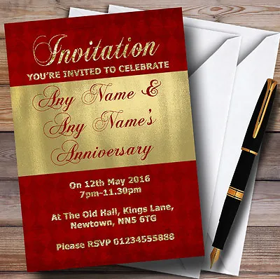 £45.95 • Buy Red And Glitter Look Gold Wedding Anniversary Party Personalised Invitations