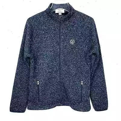 Volkswagon Womens Fleece Sweater Jacket Navy Blue Heather Stand Up Collar Large  • $39