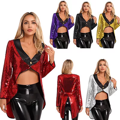 Women Circus Ringmaster Costume Magician Cosplay Uniform Sequins Tailcoat Jacket • $34.71