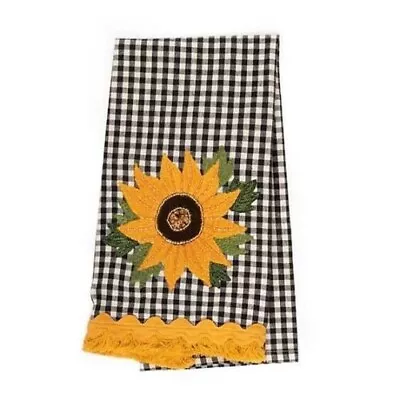 Mackenzie-Childs Gingham Sunflower Beaded Dish Towel NEW! Kitchen Courtly Check • $24