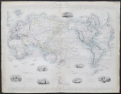 C1854 WORLD ON MERCATOR'S PROJECTION Genuine Antique Map By Rapkin FREE SHIPPING • £85