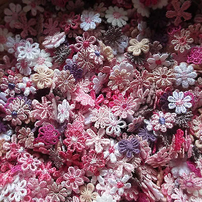 Mixed TINY PINK/PURLE 10-14mm Guipure Lace Daisy Motifs Sew On Flower Appliques • £3.15