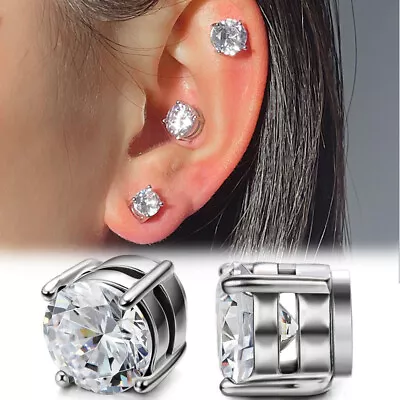 Steel Magnetic Stud Earrings 6/ 8MM For Women Men Non-Piercing Clip On Stainless • $2.35