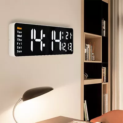 $59.85 • Buy LED Jumbo Digital Wall Clock Calendar Temperature Living Room W/ Remote Control