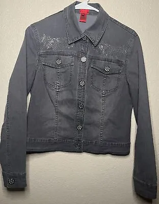 $22 • Buy V Cristina Gray Embellished Denim Jacket Cropped Women's Medium