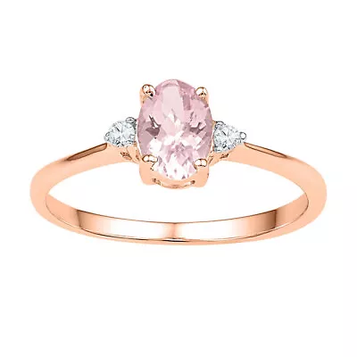 10kt Rose Gold Womens Oval Lab-Created Morganite Solitaire Diamond Ring 5/8 • $258.40