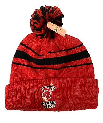 NBA Beanie - Miami Heat Red/Black Striped Pom Cuffed • $12