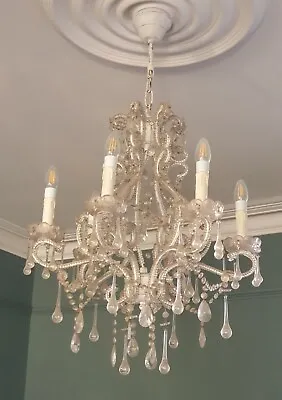 Vintage Large Cream Crystal 5 Arms Chandelier • £225