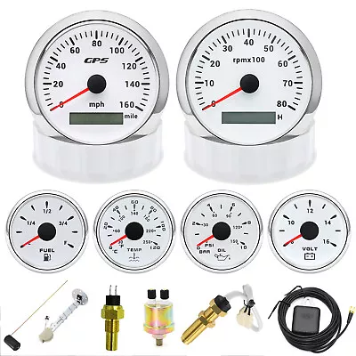 6 Gauge Set With Sender GPS Speedometer 0-160 MPH Tacho Fuel Gauge Temp Oil Volt • $158.01