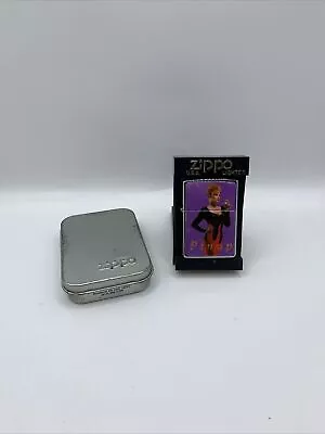 Zippo Pin-Up Girl Design Rare 1996 Purple Oil Lighter + 2 Cases - Vintage Zippo • $150