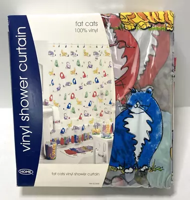 Vtg Fat Cats Shower Curtain Vinyl 72 X 72 Colorful Kitchy New Old Stock Sealed • $24.99