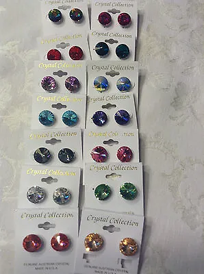 Genuine Austrian Crystal Rivoli Stud 10mm Post Earrings 1/2 Inch • $11.95