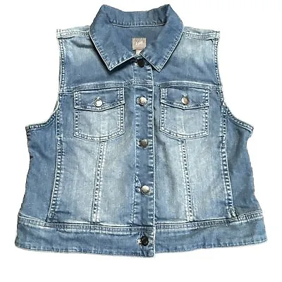 J Jill Denim Vest Womens Size S Jeans Pockets Lined Casual Cotton Faded • $10.77