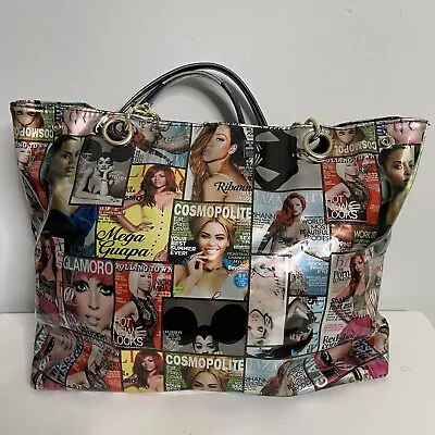 Fashion Magazine Covers Vogue Collage Faux Patent Leather Shoulder Tote Bag Vtg • $38.98