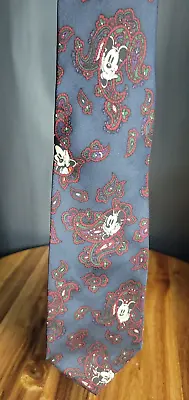Vintage Mickey Mouse Navy Blue/Red/Green Paisley Christmas Disney Tie Mickey 58  • $5