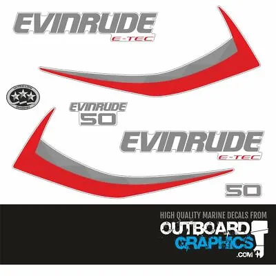 Evinrude 50hp ETEC / E-TEC 2015 Outboard Engine Decals/sticker Kit - White Cowl • $49.95