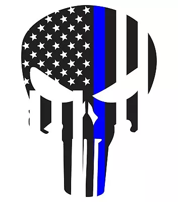 Thin Blue Line Punisher Flag Police Support Vinyl Decal Sticker 5.5 X 3.9 • $4.99