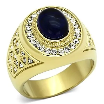 $29.99 • Buy 18K GOLD EP 1.0CT MENS DIAMOND SIMULATED SAPPHIRE RING  Size 8-14 YOU CHOOSE