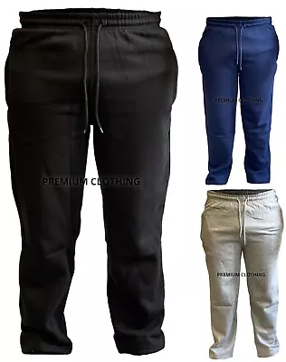 Mens OPEN Hem Leg Joggers Fleece ZIP POCKETS Bottoms Jogging Pants Trouser M-6XL • £12.99