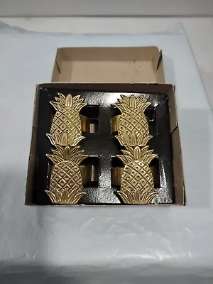 Vintage Napkin Rings Pineapples Brass Set Of 4 W/ Box Taiwan • $10