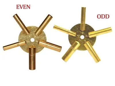 Brass Clock Key For Winding Clocks 5 Prong Even & ODD Numbers |  USA STOCK • $15.20