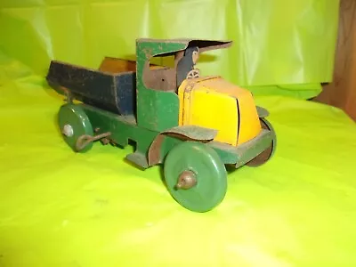 Circa 1920's MARX TIN WIND UP C-CAB MACK DUMP TRUCK WITH DRIVER & WORKING BED! • $88.50