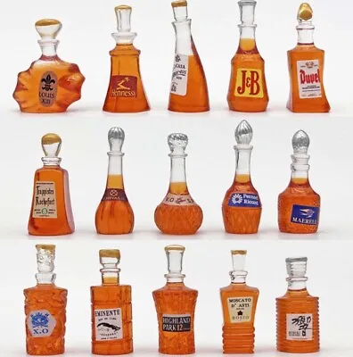 15 Lot Bottles Of Liquid Spirits Brandy Whiskey Shapes Miniature Dollhouse Set • $6.99