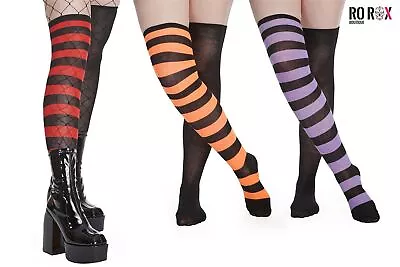 Banned Frances  Over The Knee Socks Striped Half Half Knitted Gothic Halloween • £11.50