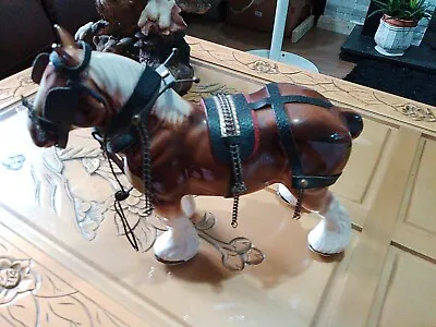 £5 • Buy Vintage Ceramic Bay Shire Horse Ornament Figurine With Cart Harness Kit