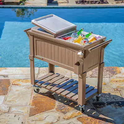 80-Qt Antique Outdoor Steel Patio Cooler On Wheels Rolling Cooler Cart • $211.81