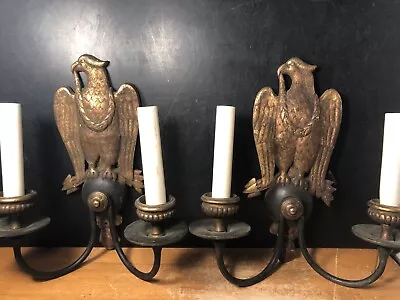 Antique Vintage Pair Federal Style Eagle Double Wall Sconce Set • $299.95