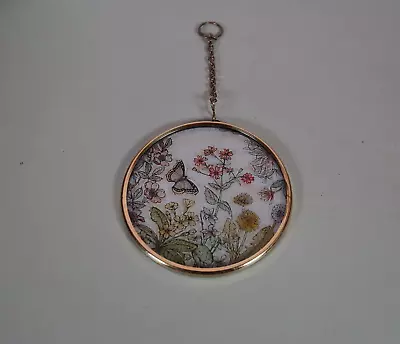 Vintage Small Hanging Glass And Metal Wall Decor Decorated With FLowers And A Bu • £15