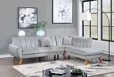 Contemporary Living Room 2pc Sectional Sofa Chaise Light Gray Velvet Fabric Home • $1599.99